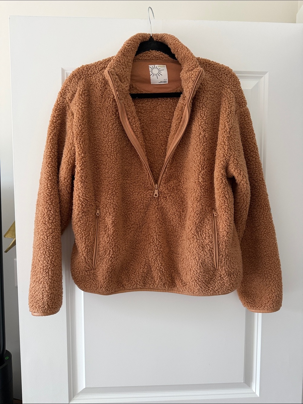 Aritzia Teddy Sherpa Half-Zip Jacket - Camel Brown